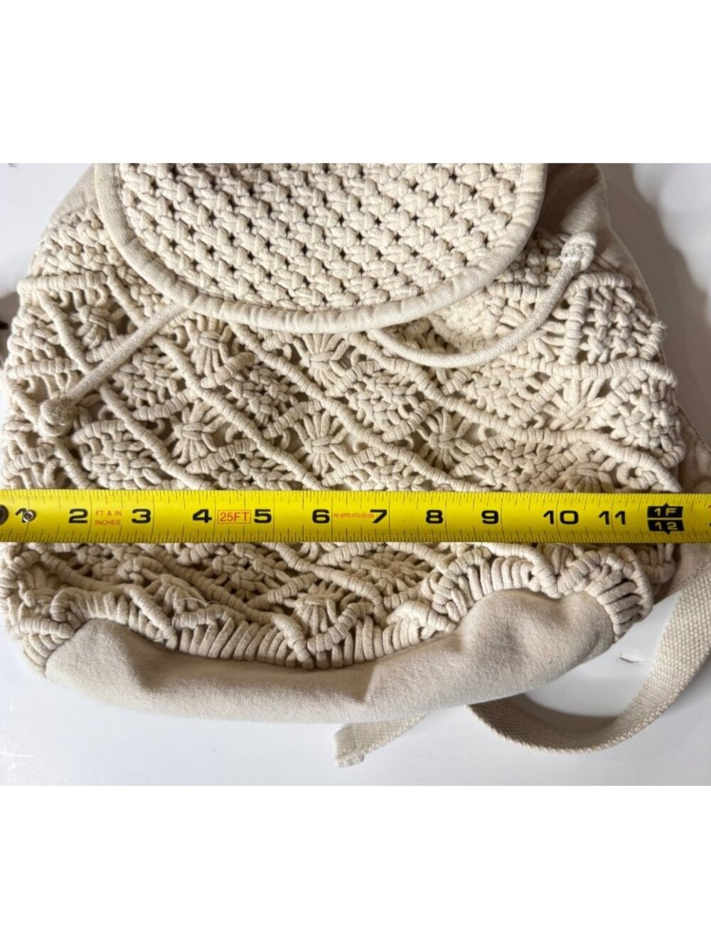 Handmade Macrame Backpack W/Adjustable Straps Canvas Back & Drawstring Closure - Picture 11 of 11